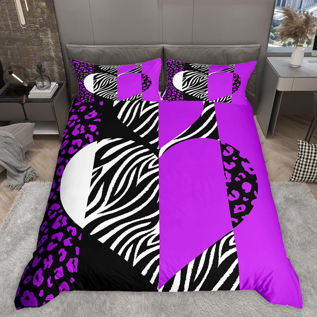Homewish Romantic Paris Duvet Cover Set, Animal Print Stripes Bedding Set, Star Love Heart Printed Comforter Cover Set