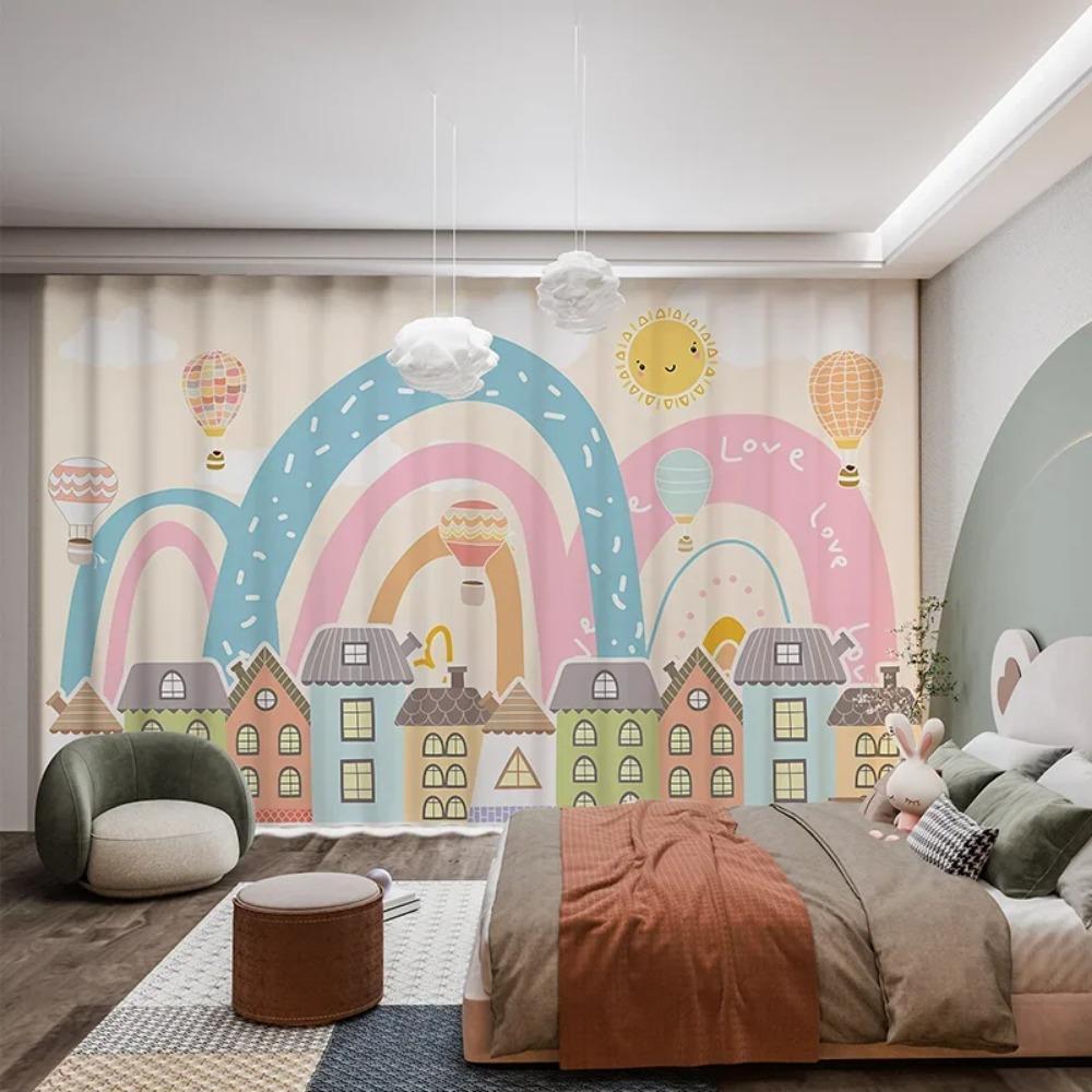 Современный мультяшный замок единорог воздушный шар розовый принцесса радужный кролик девочка комната детская спальня жалюзи затемняющие шторы новый