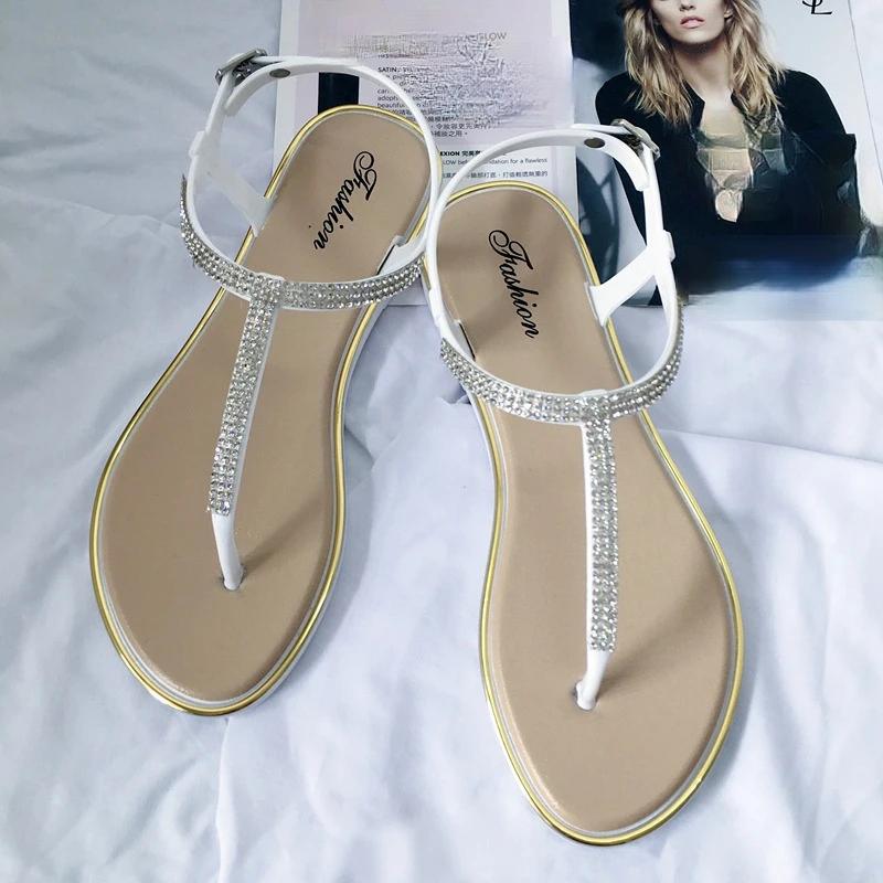 Летние сандалии в Риме со стразами, пляжная обувь, модные повседневные уличные сандалии женские