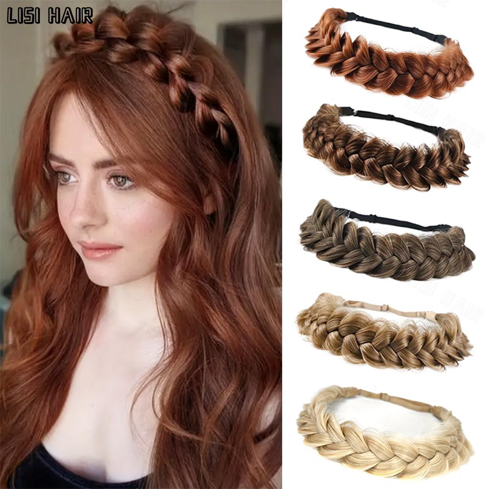 XINRAN Synthetic Elastic Braided Hair Band Extensions Classic Chunky Wide Fluffy Braids Wig For Women Daily Accessory