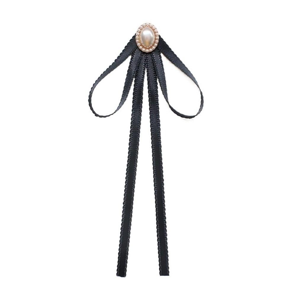 Pearl Black Ribbon Pin Solid Color Funerals Memorial Pin Simple Black Bow Necktie Girl