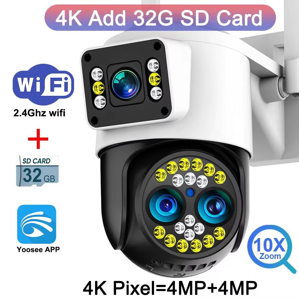4K 8MP IP камера WiFi наружная водонепроницаемая 10x зум 4G беспроводная камера Yoosee тройной объектив двойной экран голосовой цветной ночное видение CCTV