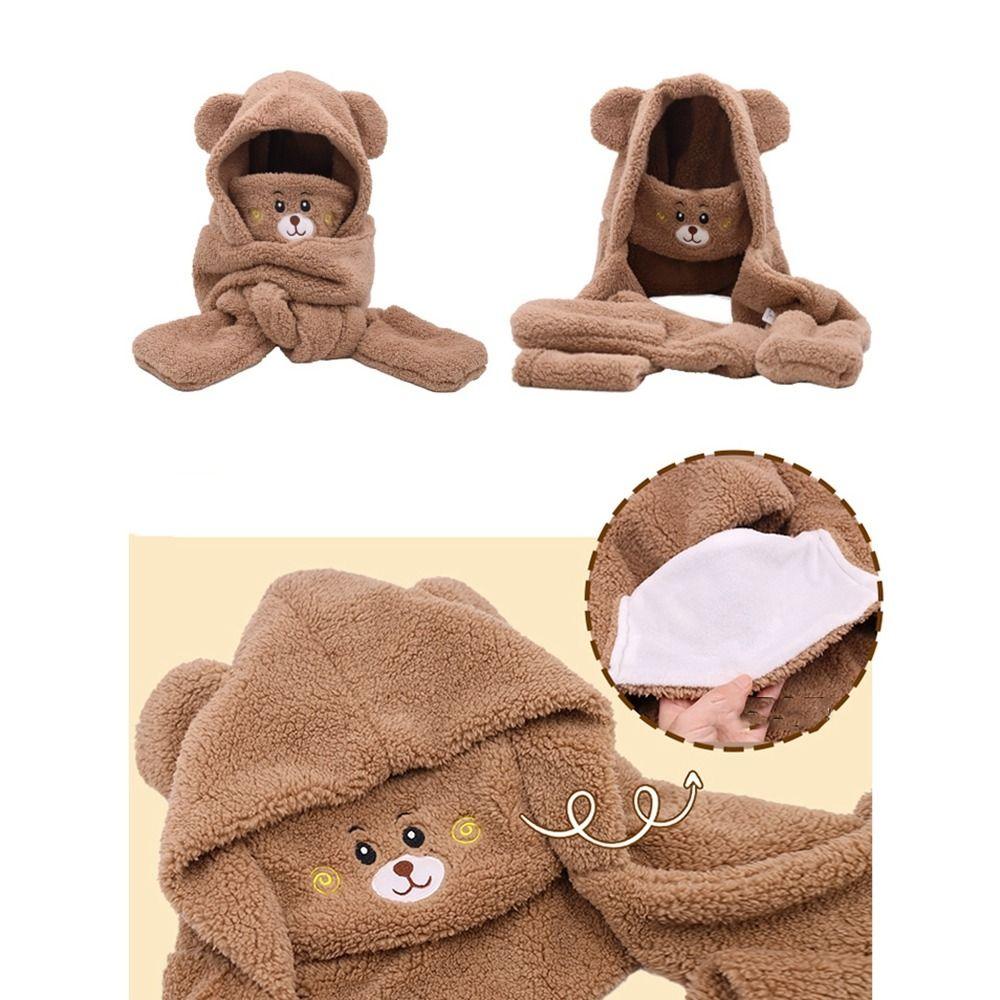 Флисовая шапка из ягненка с маской, медвежьи уши, защитный шарф, шапка-бомбер, зимние перчатки, женская плюшевая шапка