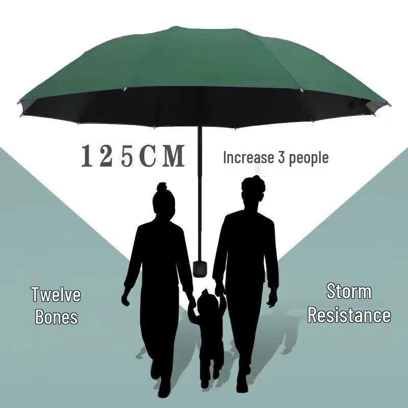Большой автоматический ветрозащитный зонт: Двойное использование для солнца и дождя, солнцезащитный козырек с черным клеем