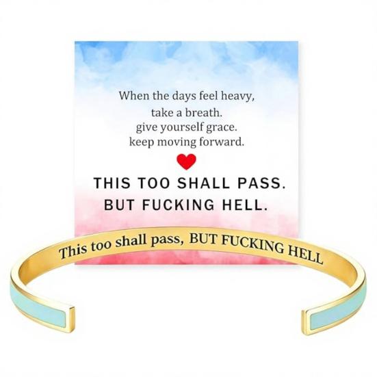 Simple Design Cuff Bracelet This Too Shall Pass Mantra Bracelet, Hidden Message Engarved Resilience Reminder Inspirational Bangle Adjustable