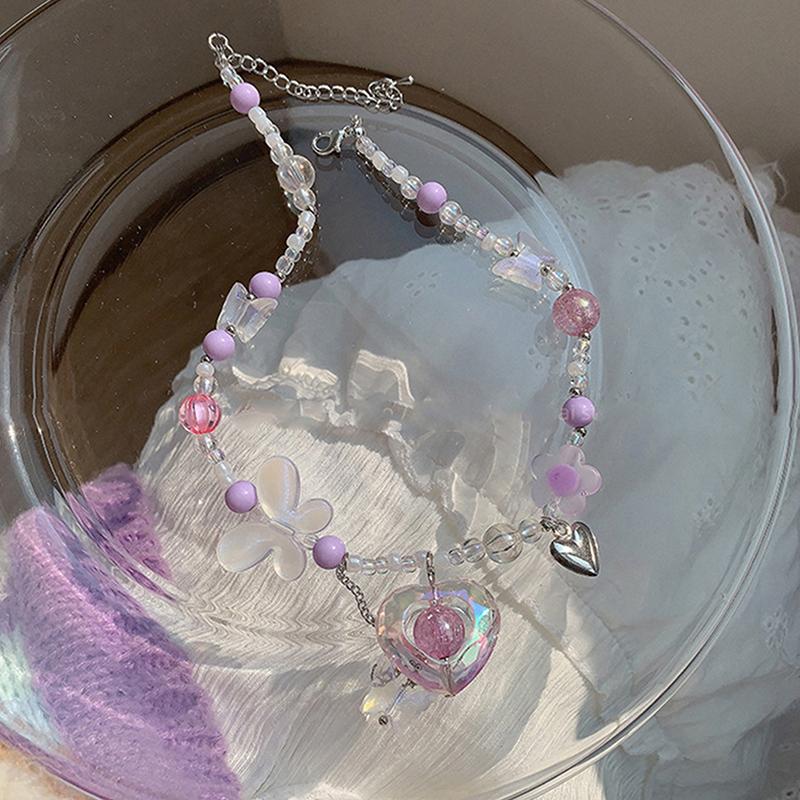 Y2K Сердце Бабочка Подвеска Чокер Ожерелье Цветной Бисер Ключичная Цепочка Для Женщин Девочек Панк Милая Эстетическая Украшения Для Вечеринки