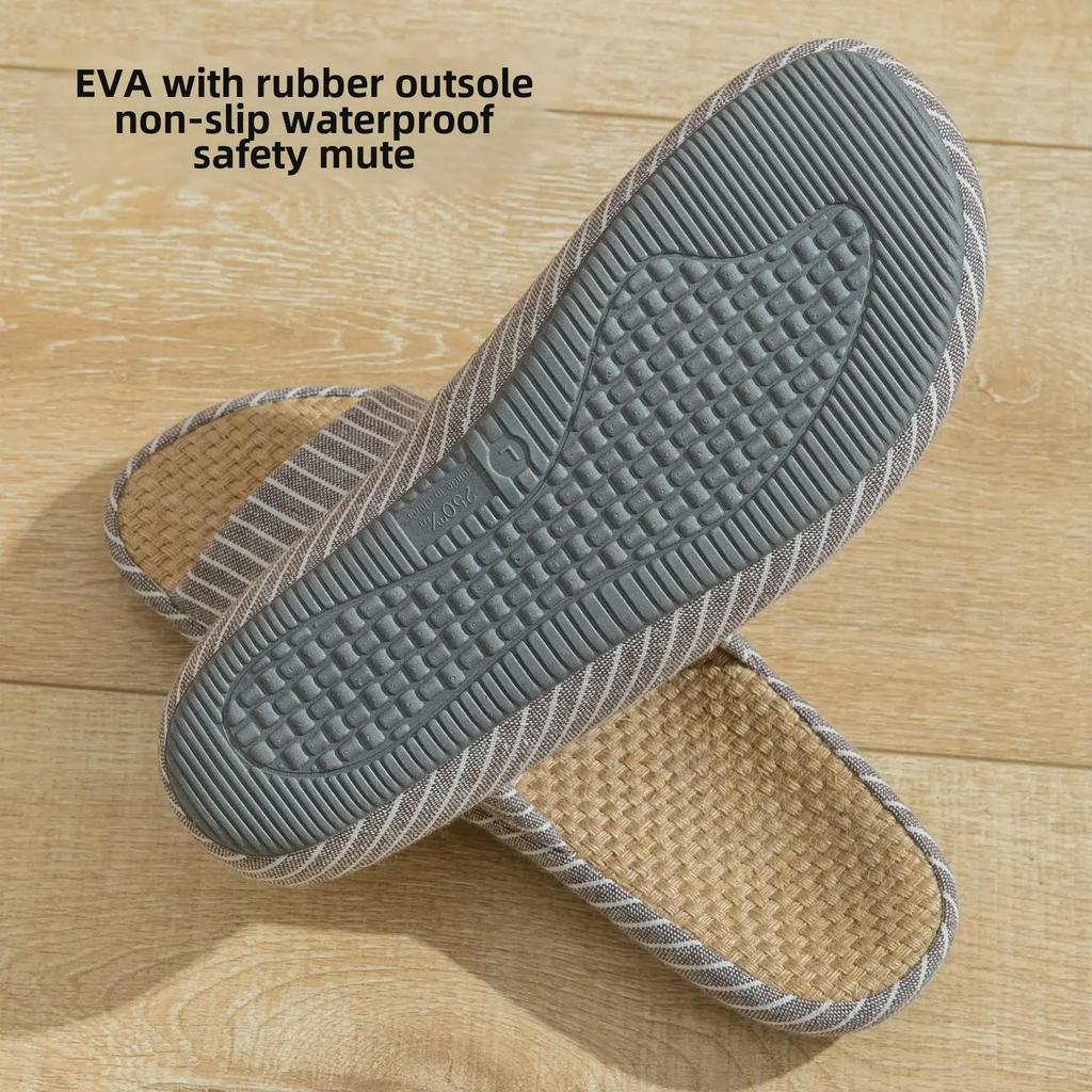 Летние льняные тапочки Jingshilu: Бесшумные домашние сандалии в японском стиле для пар