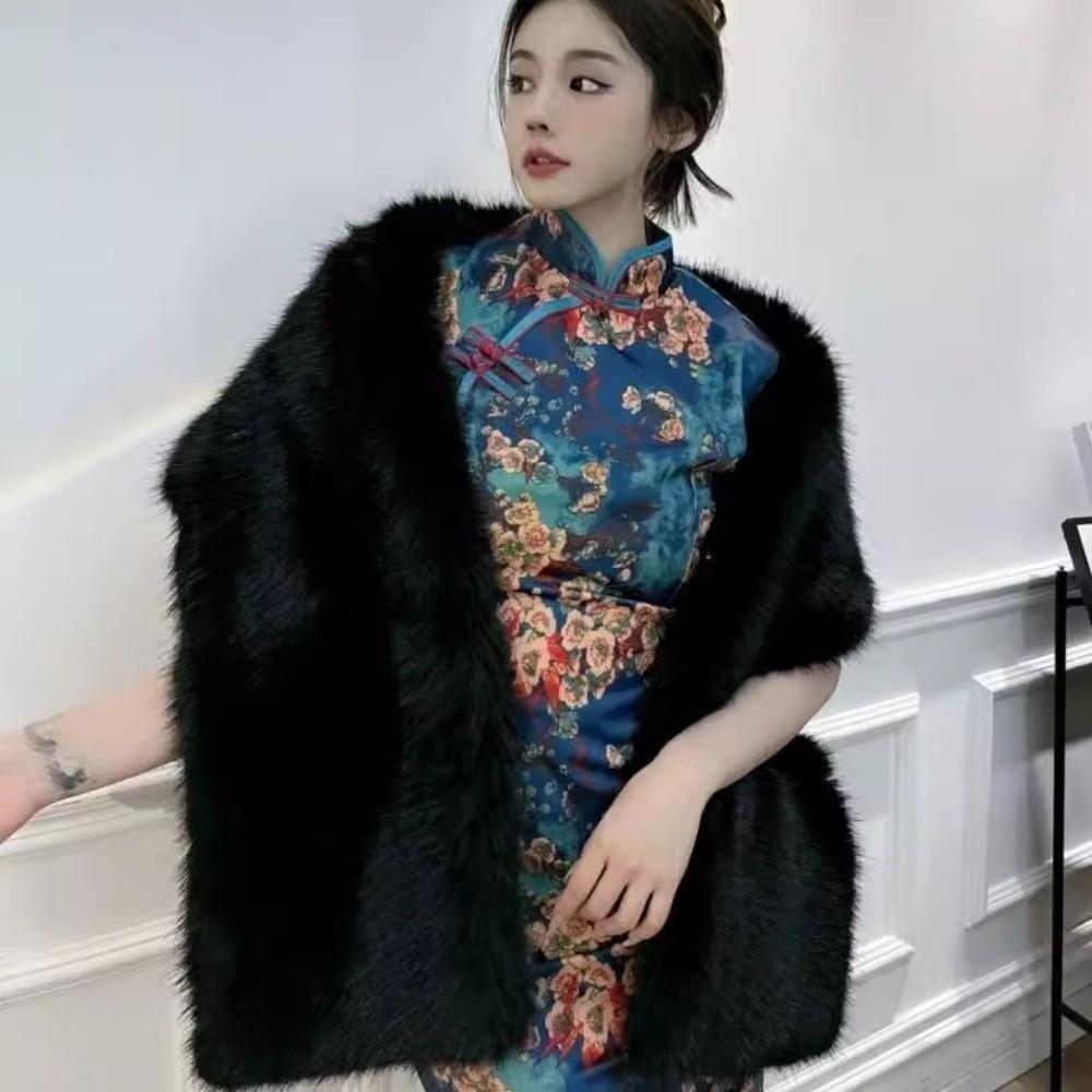 Модный шарф-пелерина из искусственного меха, мягкий, зимний, теплый, длинный, пончо, накидка, утолщенный, ветрозащитный, для вечернего платья