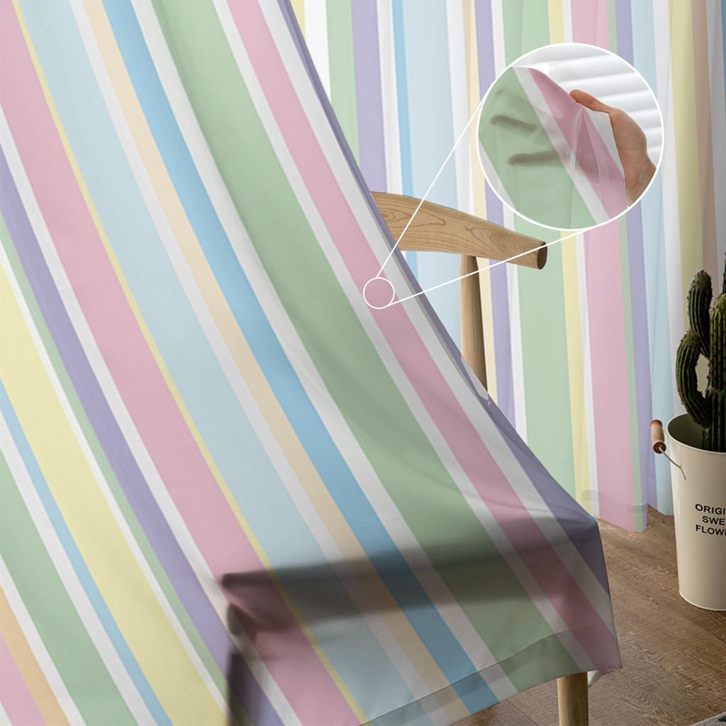 Color Vertical Stripes Modern Tulle Curtains For Living Room Bedroom Home Kitchen Window Sheer Curtains