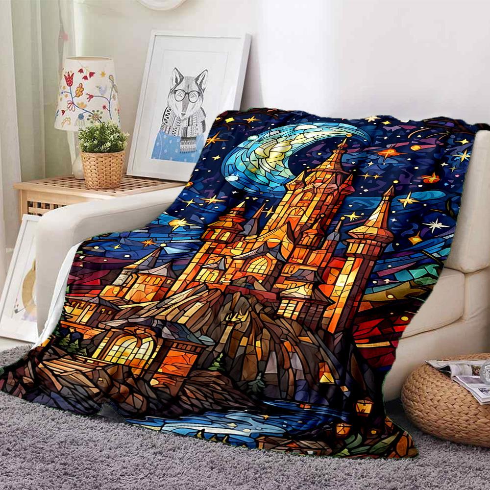 1pc Stained Glass Fantasy Blanket, Lightweight Flannel Throw Blanket For Sofa, Bed, Travel139