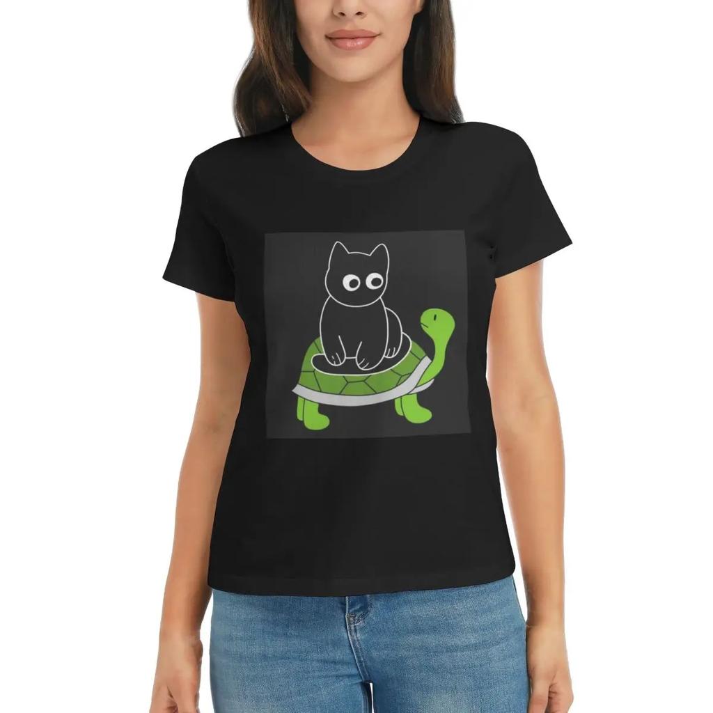 Women TShirt Black Cat Summer Short Sleeve Tees Round Neck Cotton T Shirts Clothes Tops Streetwear