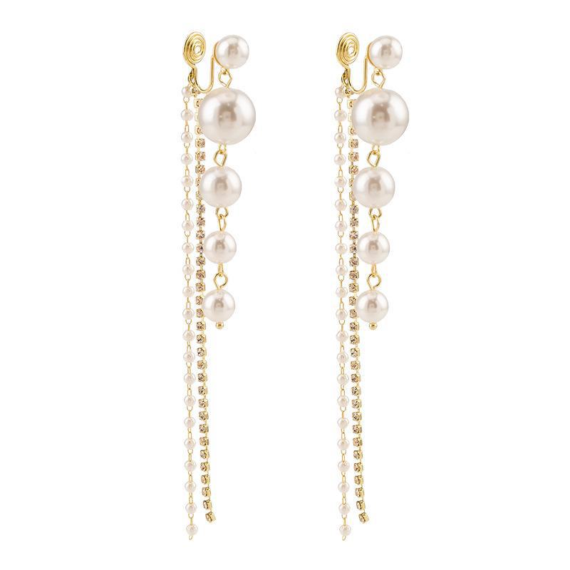 Korean Pearl Diamond Tassel Earrings: Elegant Celebrity Style for Women