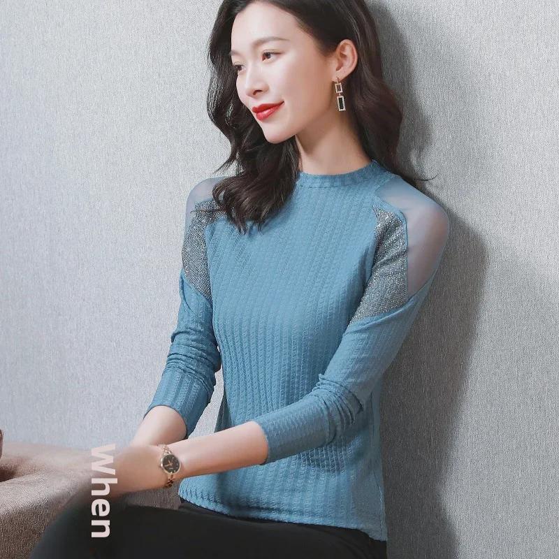 Aiyimaiyi Женский сетчатый трикотажный топ с длинными рукавами и круглым вырезом - Осень/Зима 2023