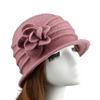 Flower Decor Wide Brim Round Dome Woolen Hat Middle Aged Ladies Elegant Bucket Hat