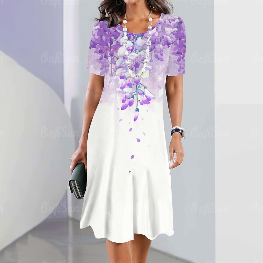 Elegant Women‘S Dress 3d Flowers Print Woman Clothing Casual Fashion A-Line Skirt Summer Oversized Female Beautiful Dresses 2024