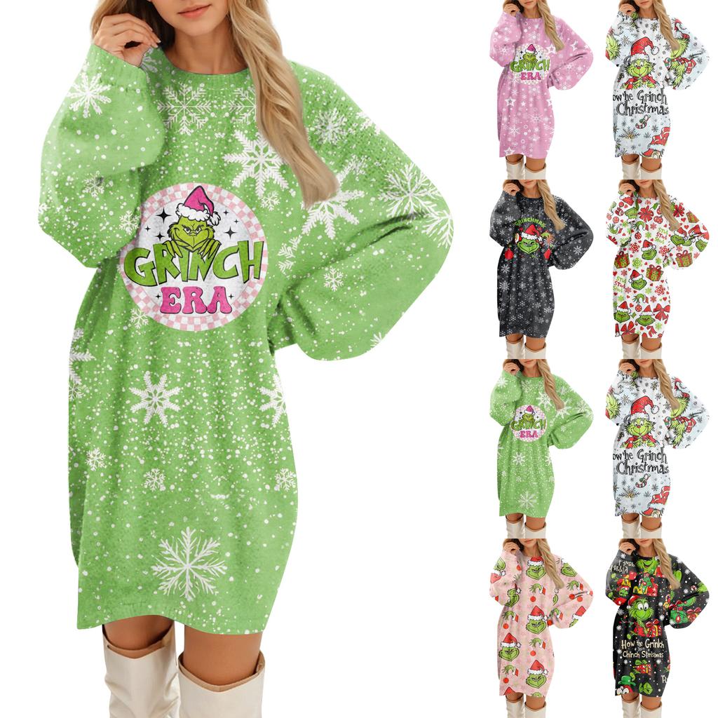 Women's Round Neck Casual Long Sleeve Plush Dresses