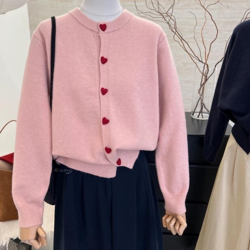 Women S Korean Style Round Neck Long Sleeve Knit Cardigan Sweater