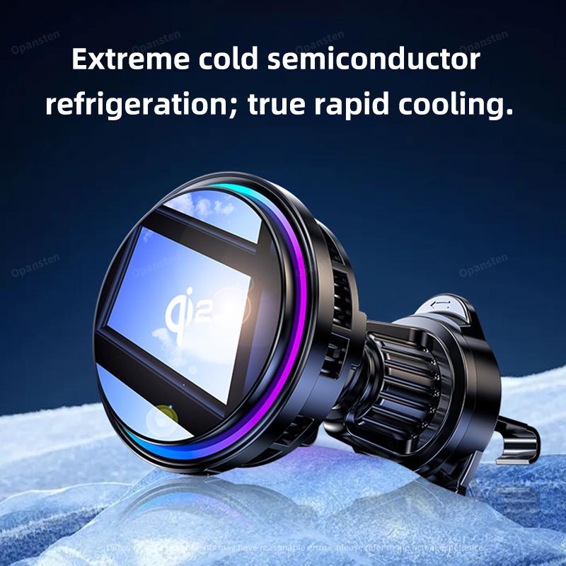 Tempered Glass QI2 Ice Cooling RGB Magnetic Wireless Car Charger Fast Charging Radiator For Magsafe iPhone 12-16 Phone Holder