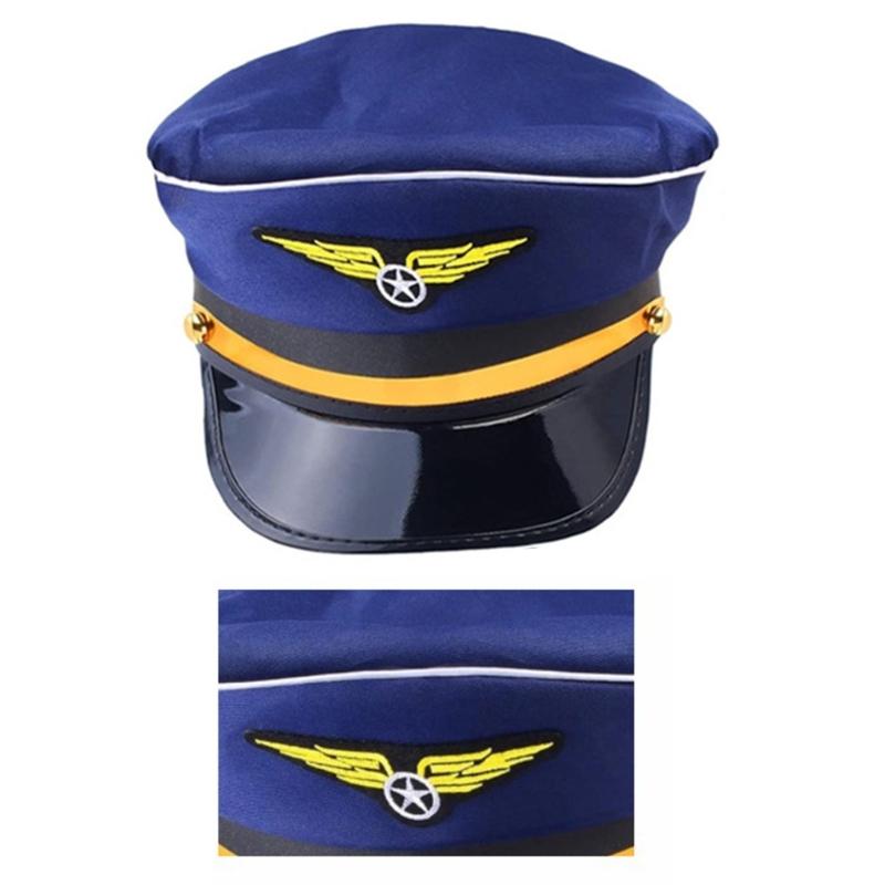 Airline Captain Costume Adult Pilot Cosplay Accessory Uniform Epaulette Hat Neck Tie Flight Attendant Role Play Outfit