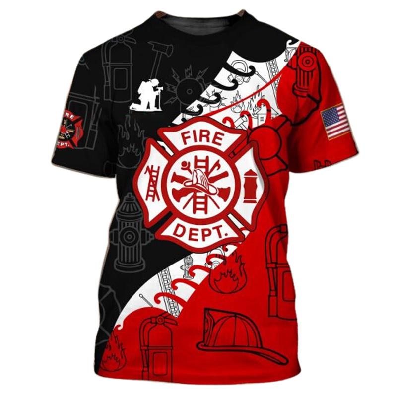 Summer 3D Firefighter Fireman Print T Shirt Kid Fashion Streetwear Short Sleeves Harajuku Clothing Gym T-shirts For Men Tees