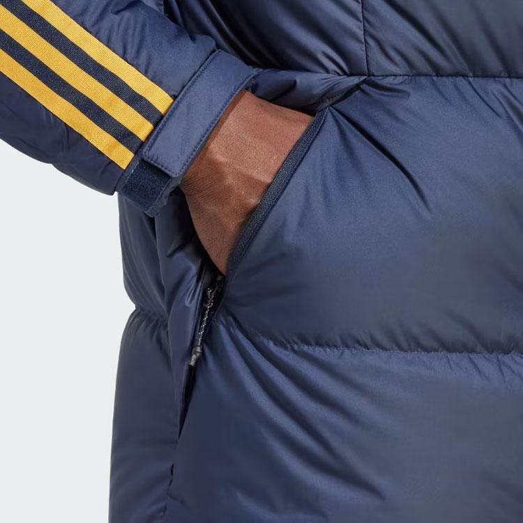 adidas Пуховик Real Madrid Dna Color Block с длинным рукавом и капюшоном, мужская верхняя одежда, чернильно-синий HY0616