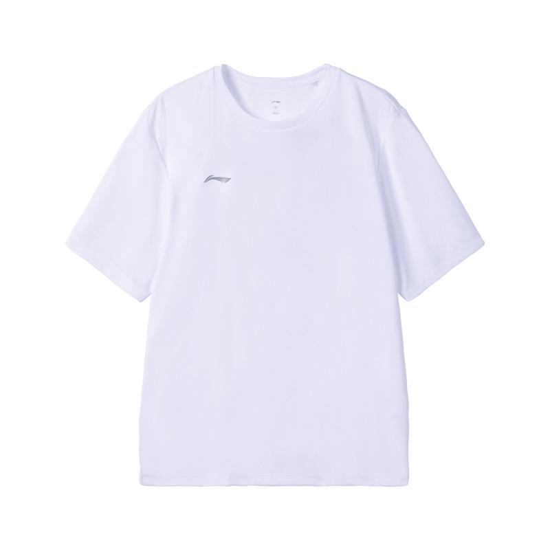Li-Ning Модная универсальная однотонная футболка с логотипом, круглым вырезом, коротким рукавом, мужские топы, белая ATSW621-2