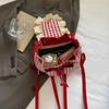 Canvas Lace Plaid Backpack Korean Style Bow Shoulder Bag Multi Functional Cherry Backpack  College
