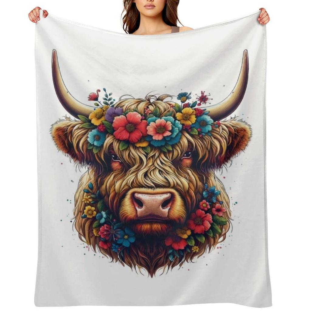 Scottish Highland Cow Cattle Farm Hairy Cowgirl Flower Throw Blanket Weighted Sofa Throw heavy to sleep Blankets