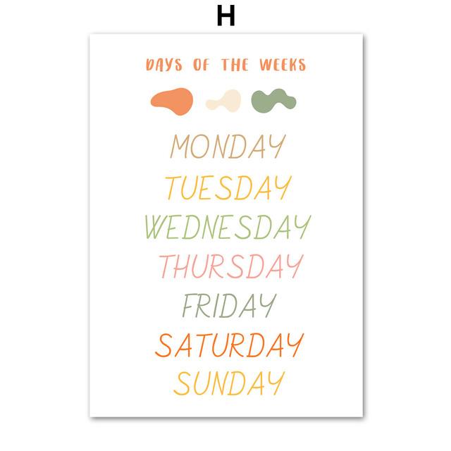 Мультяшная карта мира, алфавит, число, формы погоды, диаграмма, художественная картина на холсте, плакаты на скандинавскую тему, принты, настенные панно, декор для детской комнаты, без рамки