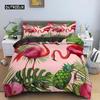 Flamingo Green Plant Palm Leaf Duvet Cover Soft Pink Comfortable Quilt Cover Cartoon Flamingo Bedding Set For Women Girls Decor