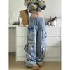 Women Y2k Retro Mutil Pockets Cargo Jeans Vintage Gyaru Female Denim Trousers Pants Pantalones