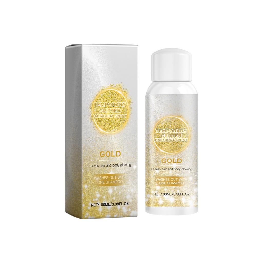 Glow Spray Gold Spray Hair Body Gold Glitter Spray Music Festival Spray Party Spray, 100 мл