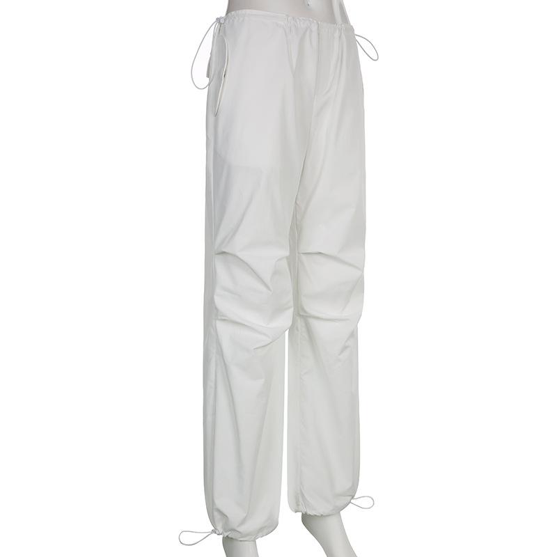 Женские повседневные мешковатые широкие спортивные штаны, модные винтажные шикарные однотонные брюки на шнурке, свободные уличные брюки Y2K для бега, брюки-карго