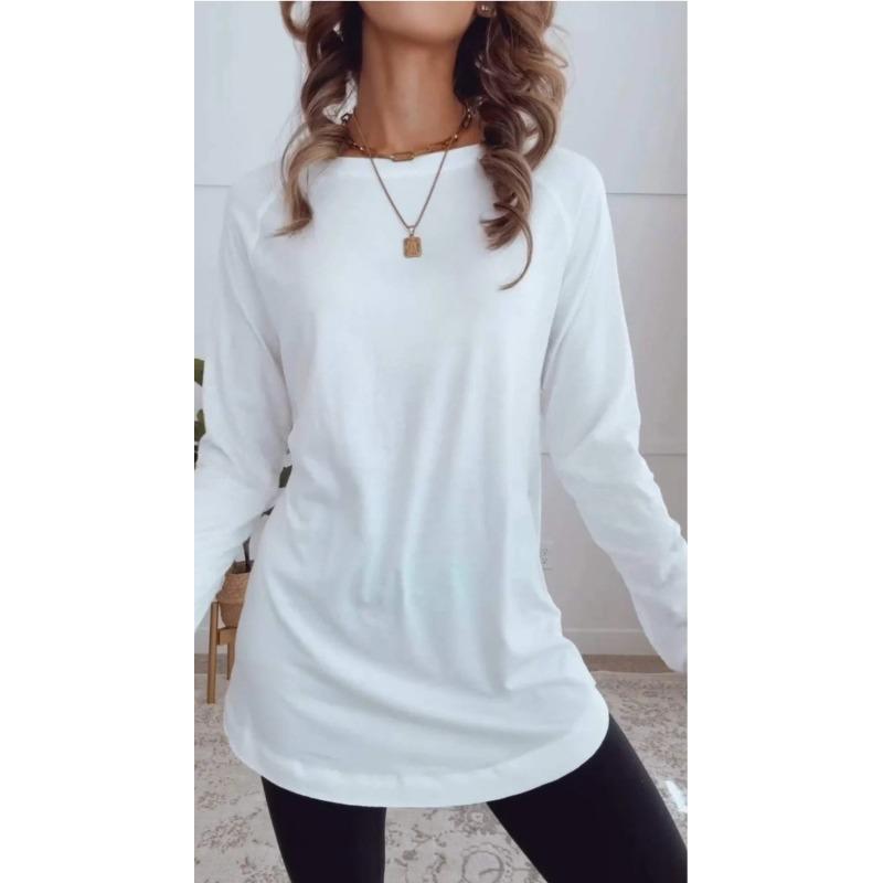 Spring and Autumn Women's Long Sleeve Solid Colour Round Neck Casual Top