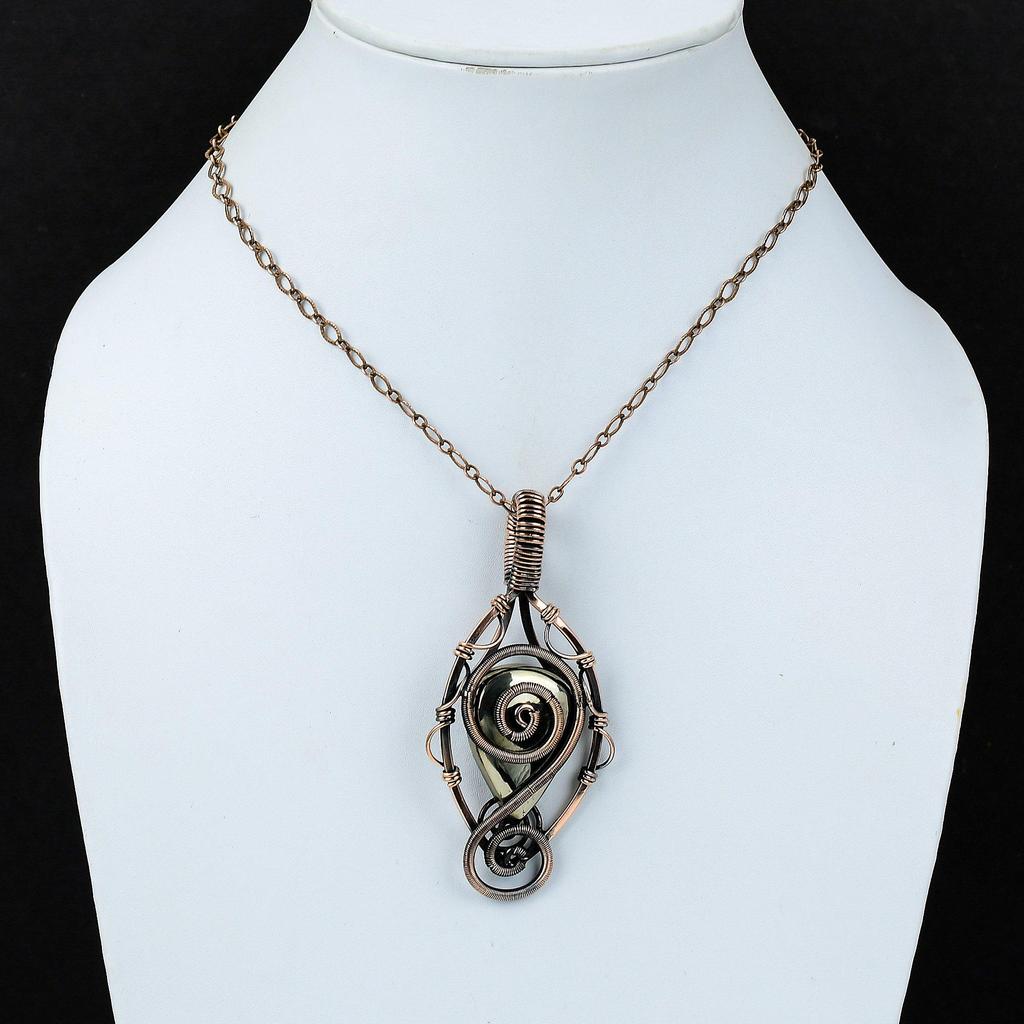 Золотой апачский пирит, драгоценный камень, чистая медная проволока, обернутая подвеской ручной работы, ювелирные изделия