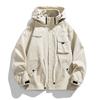 Jacket Men's Spring and Autumn Multi-pocket Loose Work Jacket Hooded Hong Kong Style Youth Trend Top Versatile Solid Color Clothes