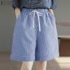 Женские повседневные шорты с эластичной талией, свободные, с клетчатым принтом, летние
