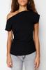 Women's Fashion New Blouse Black Boat Neck Fitted Woven Blouse