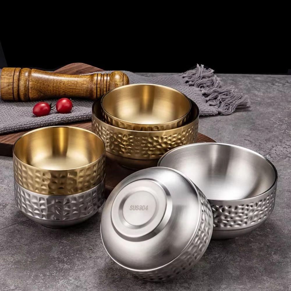 Hammer Pattern Children's Insulated Bowl Double Layer Stainless Steel Soup Bowl Kitchen Tableware