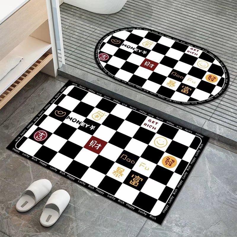 Простой ветровой диатомитовый грязевой шахматный коврик для ванной комнаты, черно-белый сетчатый впитывающий нескользящий коврик, быстросохнущий коврик для кухонной двери