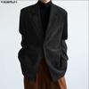 Autumn Men Notched Lapel Long Sleeve Blazer Corduroy Casual Coats