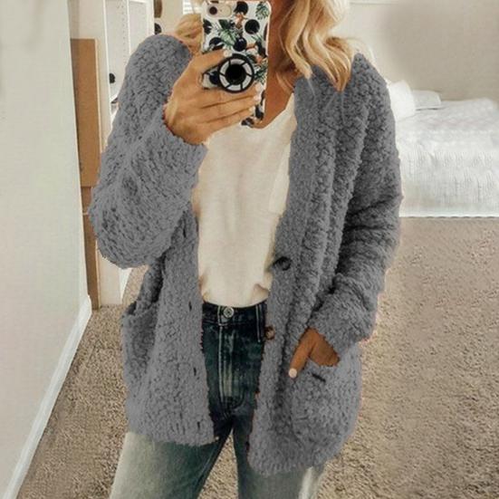 Зимняя женская куртка с двойными карманами, плотный флисовый однобортный кардиган с длинными рукавами, теплое ветрозащитное, сохраняющее тепло уличное пальто