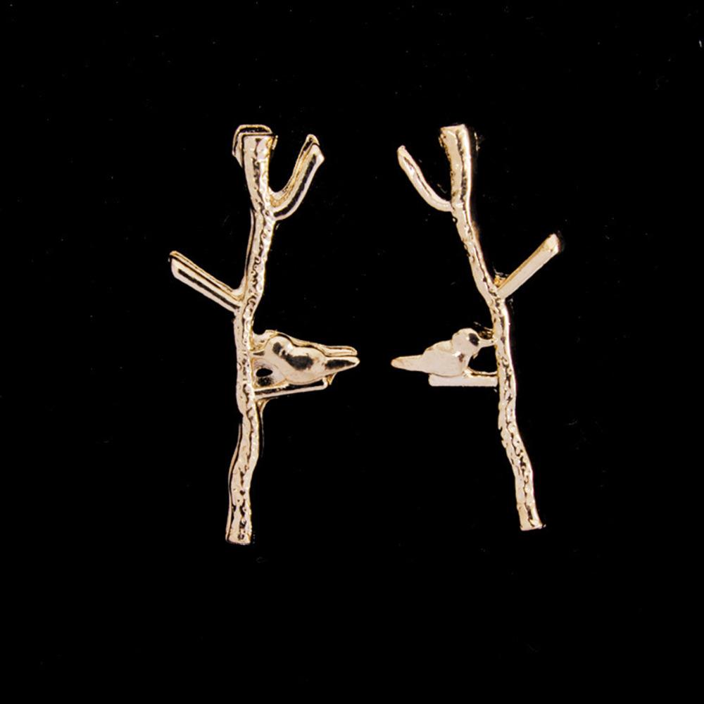 1 Pair Romantic Branch Bird Metal Ear Post Stud Earrings Gold Silver Color Zinc Alloy Women Jewelry Gift