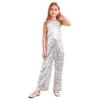 Girls Shiny Sequin Romper Halter Neck Wide Leg Pants One Piece Jumpsuit Sleeveless Party Dancing Outfit