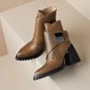 Autumn and Winter New Leather Small Thick Heel Height Versatile Martin Boots Women's Retro Pointed Boots
