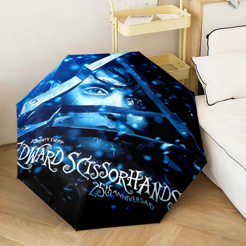 1PC Edward Scissorhands Mugshot Automatic Umbrella - Suitable Travel Outdoor Portable Umbrella Birthday Gift Daily Essentials