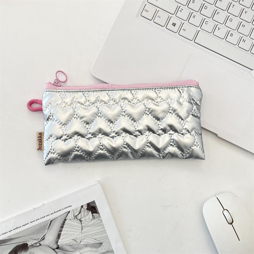 PU Leather Pen Bag Quilted Cosmetic Bag Cute Pen Pouch  Girls Gift