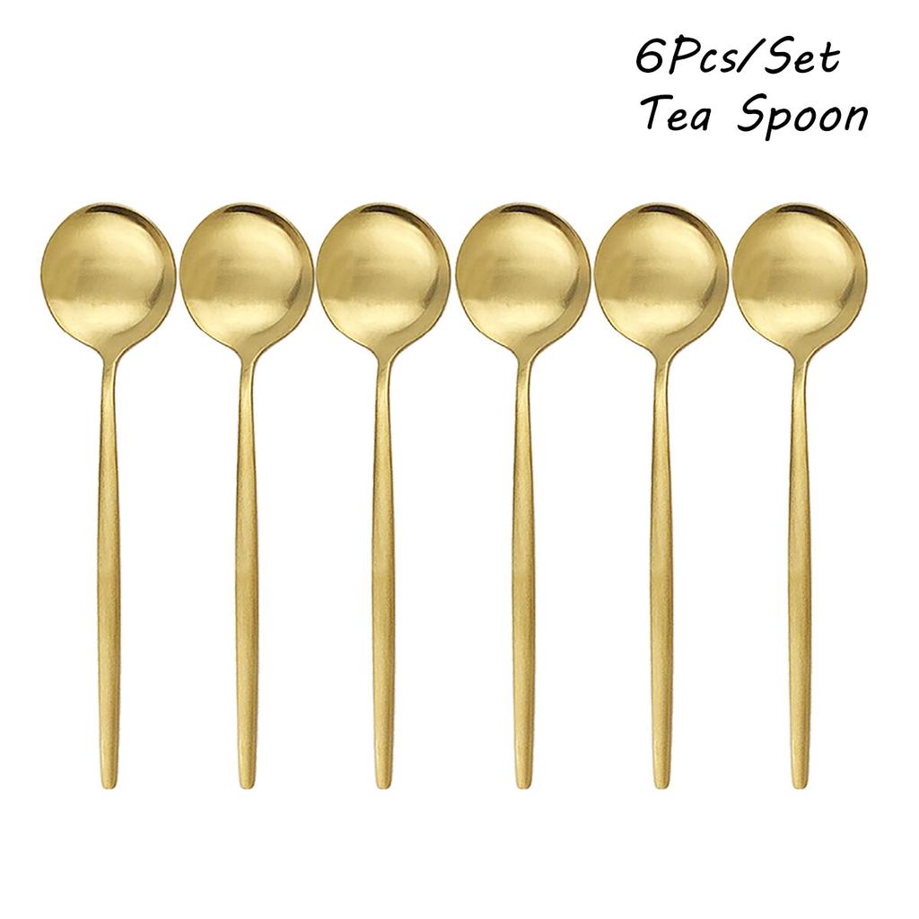 6Pcs/Set Gold Dinnerware Spoon Set Stainless Steel Cutlery Set Dinner Set Coffee Tea Spoon Tableware Home Kitchen Silverware Set