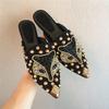 Летние женские тапочки на плоской подошве с острым носком, новинка, черные, розовые туфли со стразами, роскошные брендовые туфли-лодочки, женские шлепанцы на открытом воздухе