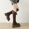Queen Fan Khaki Retro Thick High-heeled Platform Boots Women's 2025 New Autumn Small Slim Boots